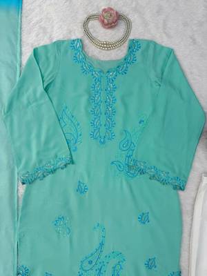 sky blue color thread work rayon salwar kameez set 4