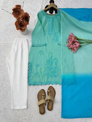 sky blue color thread work rayon salwar kameez set 5