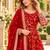 Red chinon readymade anarkali suit with embroidery & sequence work