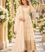 White chinon readymade anarkali suit with embroidery & sequence work