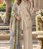 Cream cotton readymade suit with thread embroidery work