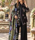 Black cotton readymade suit with thread embroidery work
