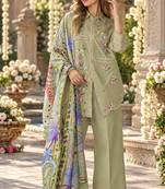 Mustard cotton readymade suit with thread embroidery work