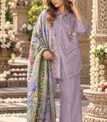 Lavender cotton readymade suit with thread embroidery work