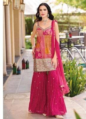 Pink wedding gharara suits free size full stitched upto 44 1