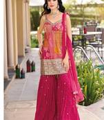 Pink wedding gharara suits free size full stitched upto 44