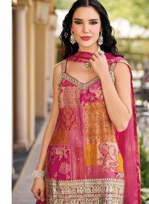 Pink wedding gharara suits free size full stitched upto 44 2