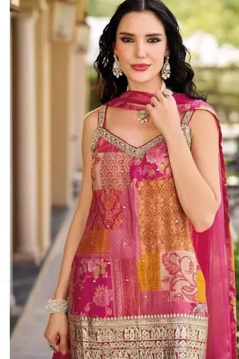 Pink wedding gharara suits free size full stitched upto 44