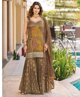 Brown wedding gharara suits free size full stitched upto 44 1