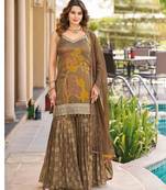Brown wedding gharara suits free size full stitched upto 44
