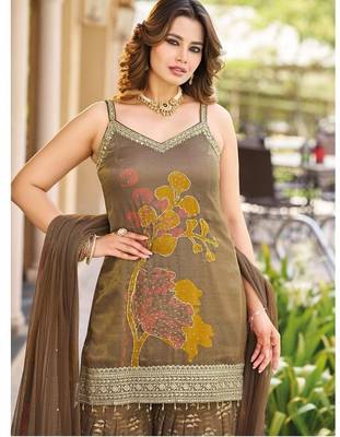 Brown wedding gharara suits free size full stitched upto 44 2