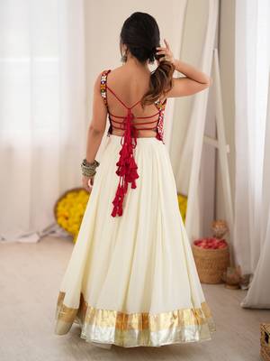 Cream Rayon Navratri Wear Lehenga With Thread Work Choli 4