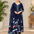 navy blue color thread work silk blend salwar kameez set