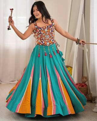 Teal Blue Navratri Special Lehenga With Thread Work Blouse 1
