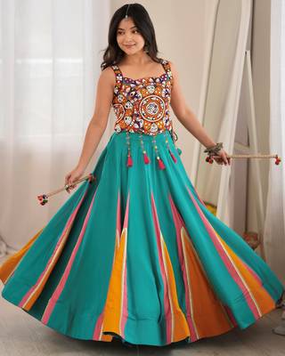 Teal Blue Navratri Special Lehenga With Thread Work Blouse 2