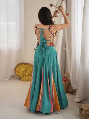 Teal Blue Navratri Special Lehenga With Thread Work Blouse 4