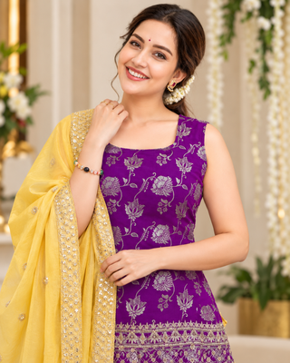 purple color thread with sequence work jacquard salwar kameez set 2