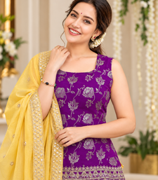 purple color thread with sequence work jacquard salwar kameez set
