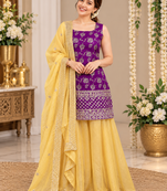 purple color thread with sequence work jacquard salwar kameez set