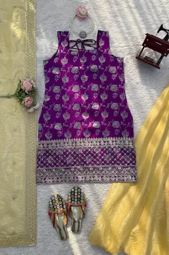 purple color thread with sequence work jacquard salwar kameez set