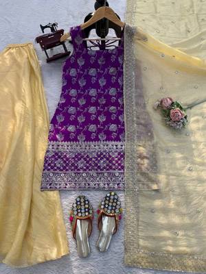 purple color thread with sequence work jacquard salwar kameez set 5