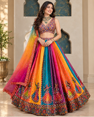 Multicolor Digital Print Mirror Work Georgette Lehenga Choli 1