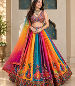 Multicolor Digital Print Mirror Work Georgette Lehenga Choli