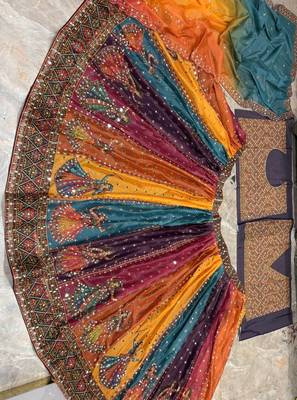 Multicolor Digital Print Mirror Work Georgette Lehenga Choli 2
