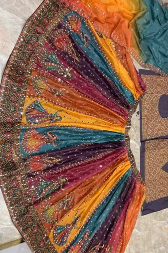 Multicolor Digital Print Mirror Work Georgette Lehenga Choli