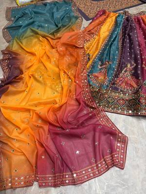 Multicolor Digital Print Mirror Work Georgette Lehenga Choli 4