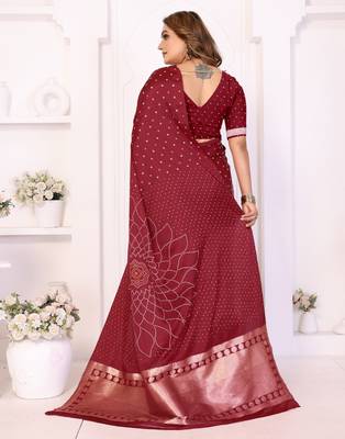 maroon satin bandhej printed saree with blouse 4