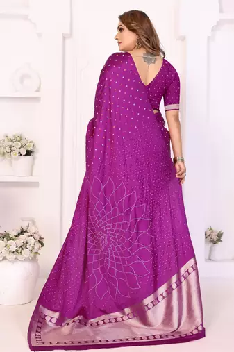 purple satin bandhej printed saree with blouse
