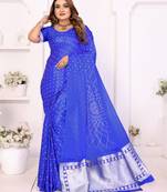r blue satin bandhej printed saree with blouse