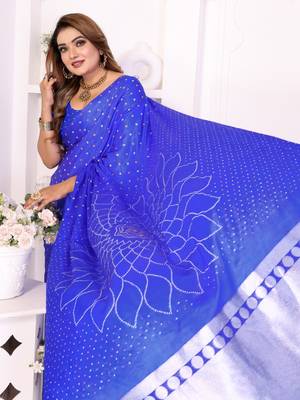 r blue satin bandhej printed saree with blouse 2