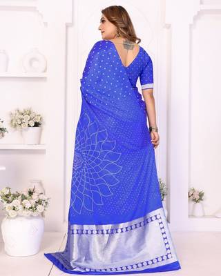 r blue satin bandhej printed saree with blouse 4