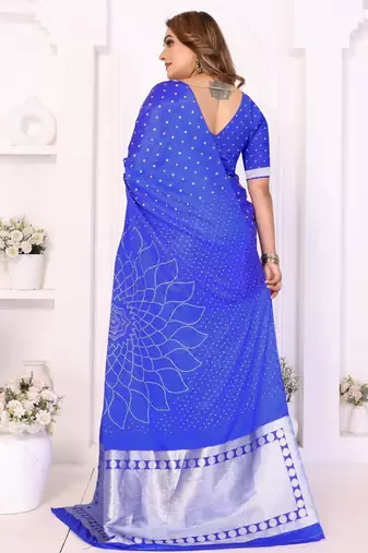 r blue satin bandhej printed saree with blouse
