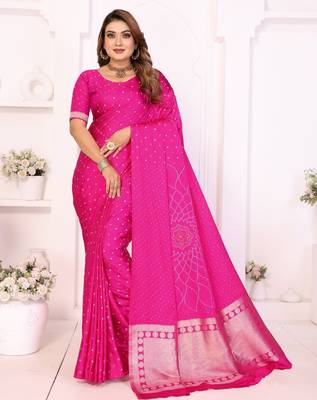 rani satin bandhej printed saree with blouse 1