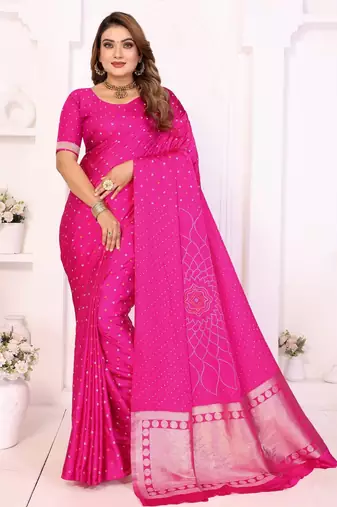 rani satin bandhej printed saree with blouse