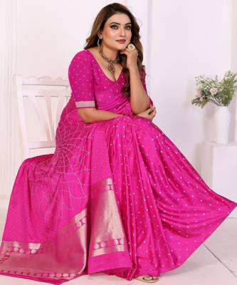 rani satin bandhej printed saree with blouse 3