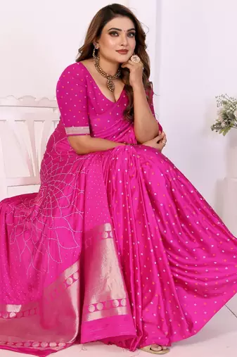 rani satin bandhej printed saree with blouse
