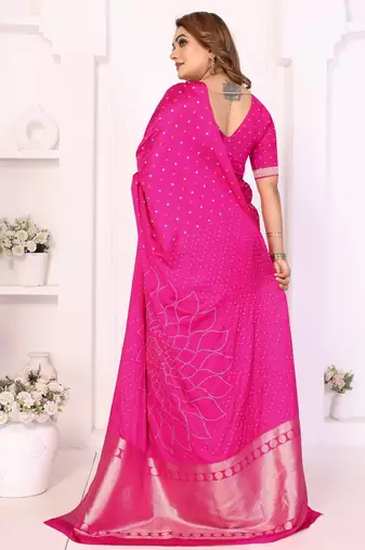 rani satin bandhej printed saree with blouse