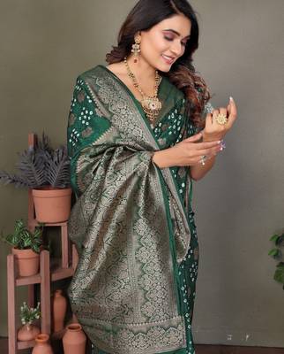 d green satin bandhej printed saree with blouse 2