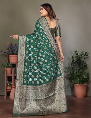 d green satin bandhej printed saree with blouse 3
