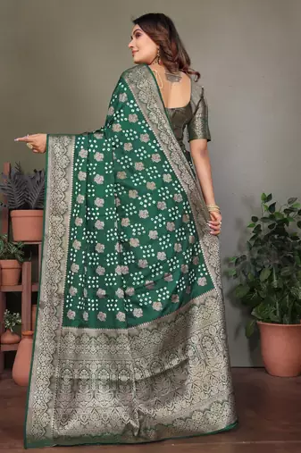 d green satin bandhej printed saree with blouse
