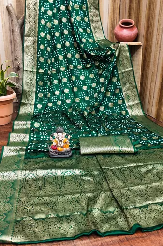 d green satin bandhej printed saree with blouse