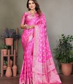 pink satin bandhej printed saree with blouse