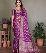 purple satin bandhej printed saree with blouse