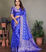 r blue satin bandhej printed saree with blouse