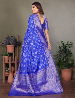 r blue satin bandhej printed saree with blouse 3