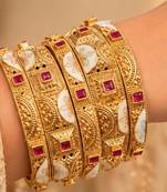 Multicolor copper bangles with bar stone & kundan     6 pcs